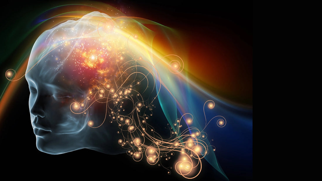 Abstract head resembling a wig stand with colorful strands flowing outward, symbolizing unleashed imagination and free-flowing creative thought