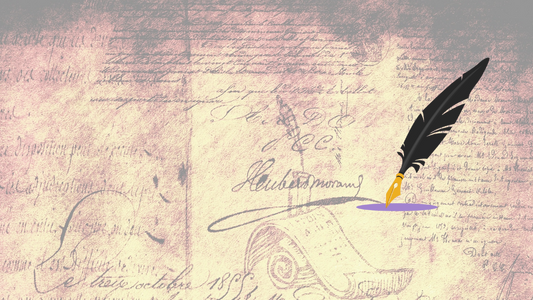 A quill pen writes on aged parchment, evoking the timeless power of the written word and the writer's instinct to express through writing rather than speech