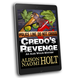 Cover of Murder Mystery Credo's Revenge wth Axe and Blood and leaves on the cover